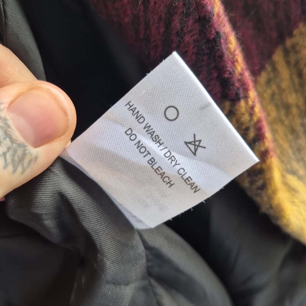 Chicwish Prairie Rabato Wrap Fall Coat Jacket Wool Burgundy/Mustard Yellow Plaid - Picture 13 of 14